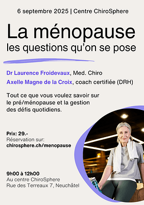 Flyer conférence sur la ménopause au centre chirosphere à Neuchâtel